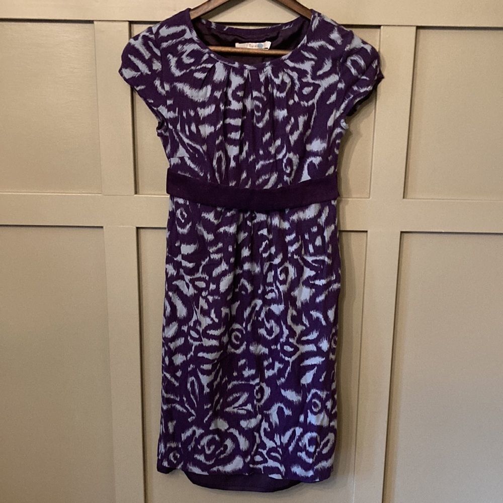 BODEN Holland Park Cap Sleeve Belted Dress Purple Printed Size 4